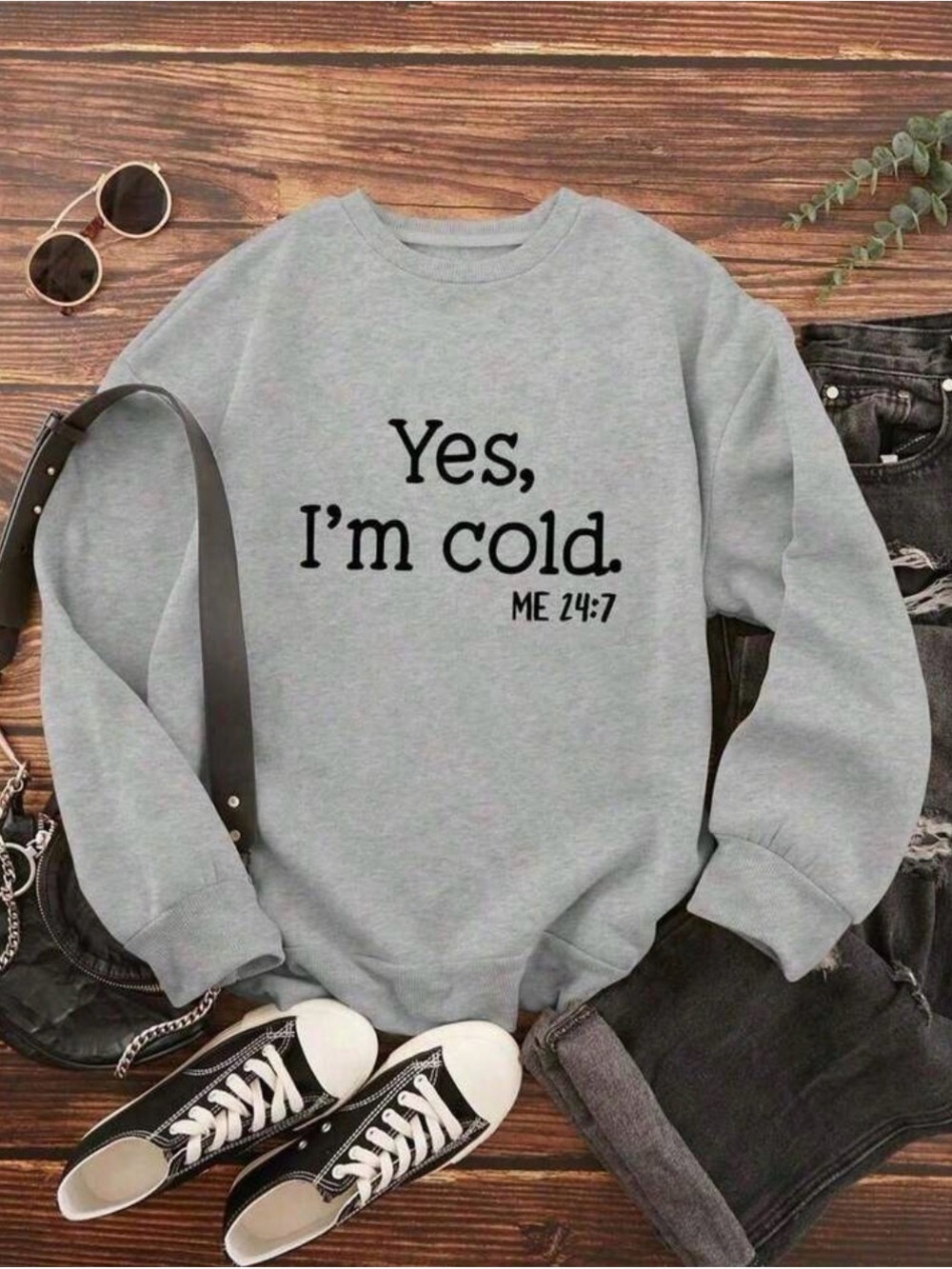 Yes, I'm Cold. Graphic Crewneck Sweater - Light Gray